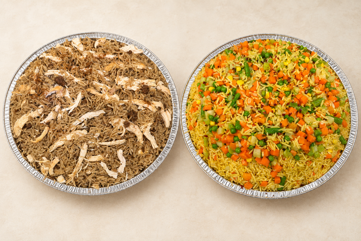 Rice and hot dishes prepared for catering
